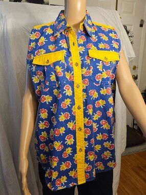 Vintage Bonjour Floral Denim Vest/Button Up